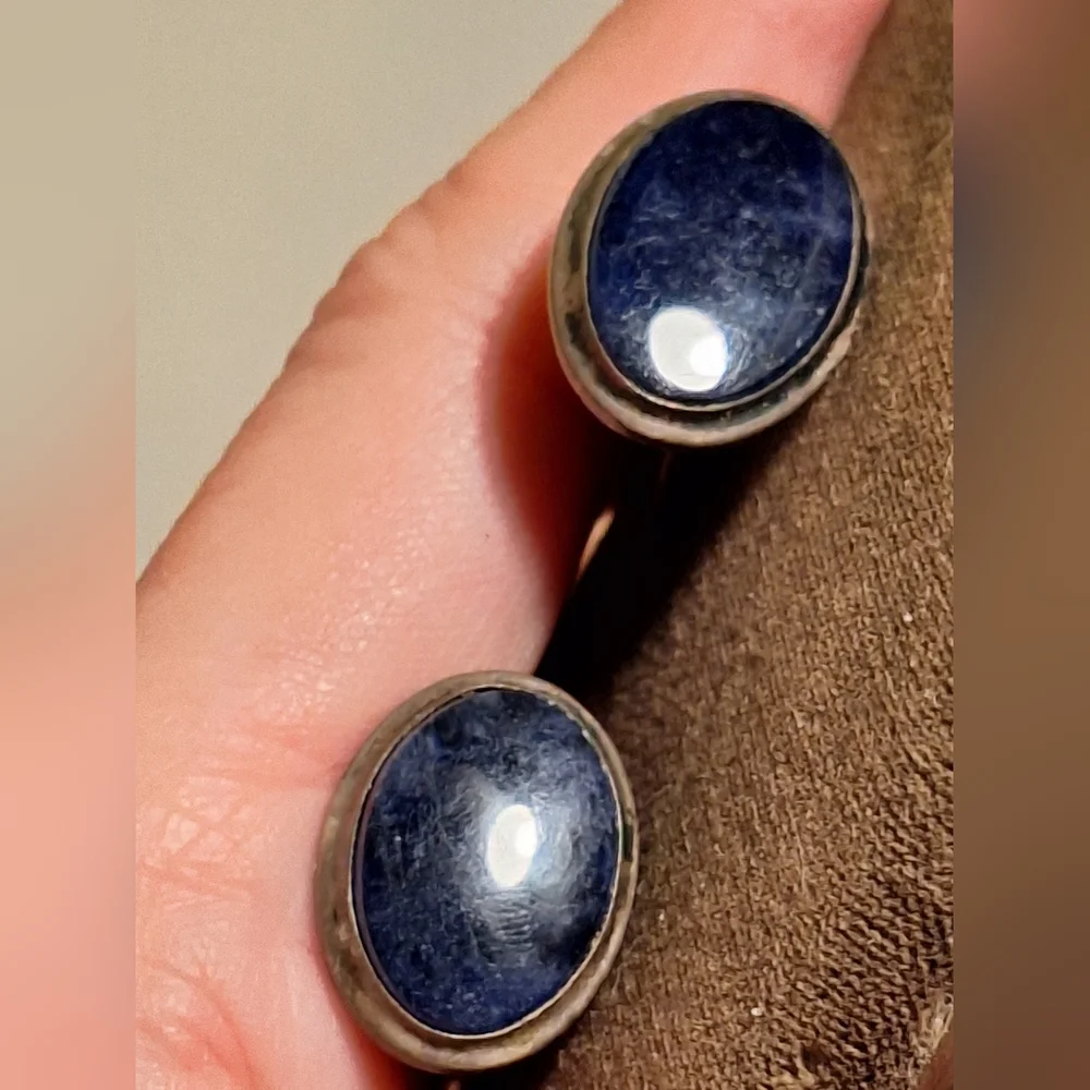 STERLING SILVER -- Vintage, Sodalite, Oval Cuff Links